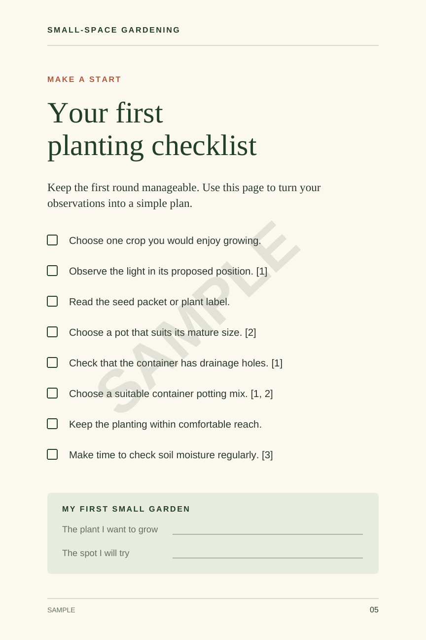 Samples — Small-Space Gardening — Checklist