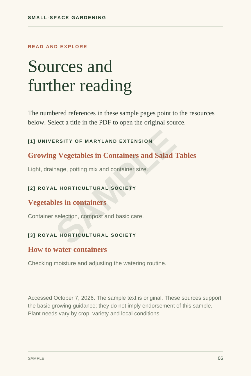 Samples — Small-Space Gardening — Sources