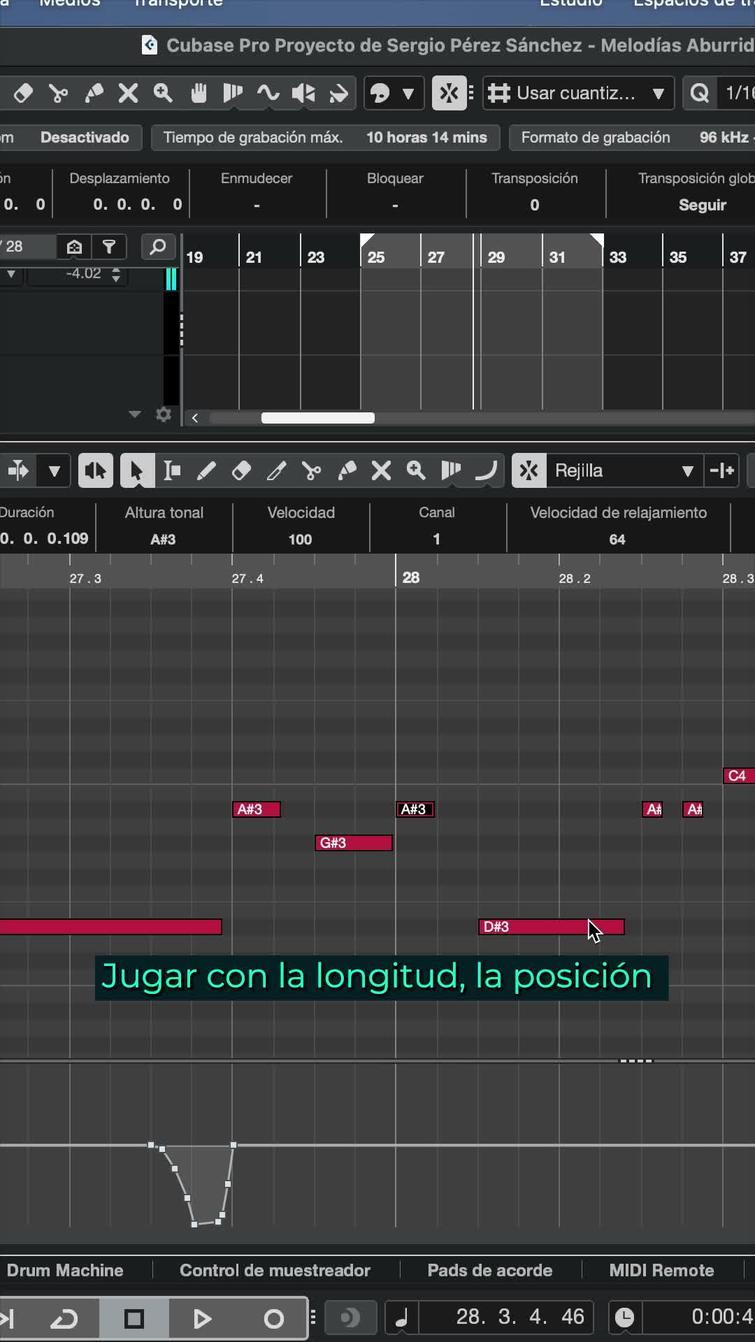 Notas MIDI en un proyecto de producción musical
