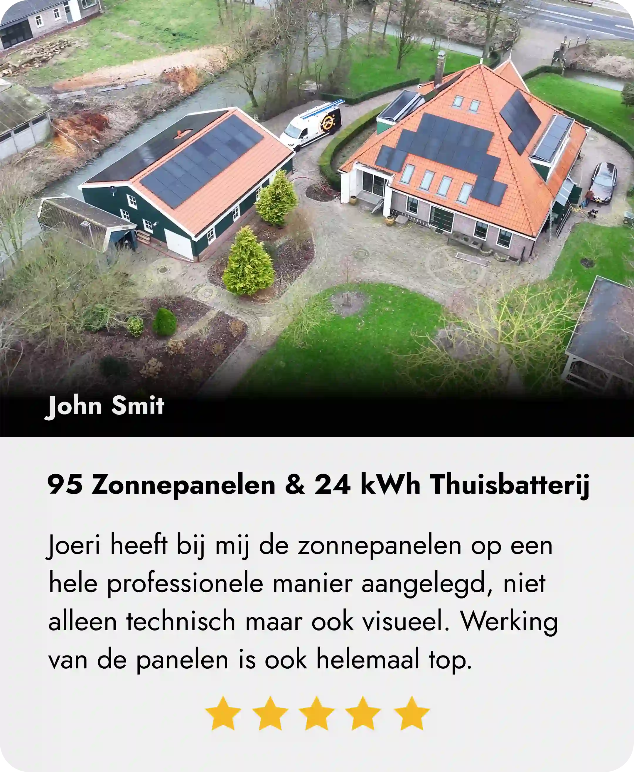 Joeri heeft bij mij de zonnepanelen op een hele professionele manier aangelegd, niet alleen technisch maar ook visueel. Werking van de panelen is ook helemaal top. 