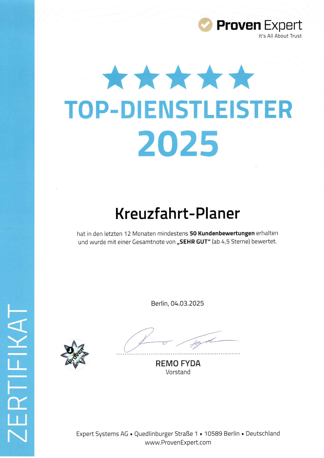 Kreuzfahrt-Planer Top-Dienstleister 2025