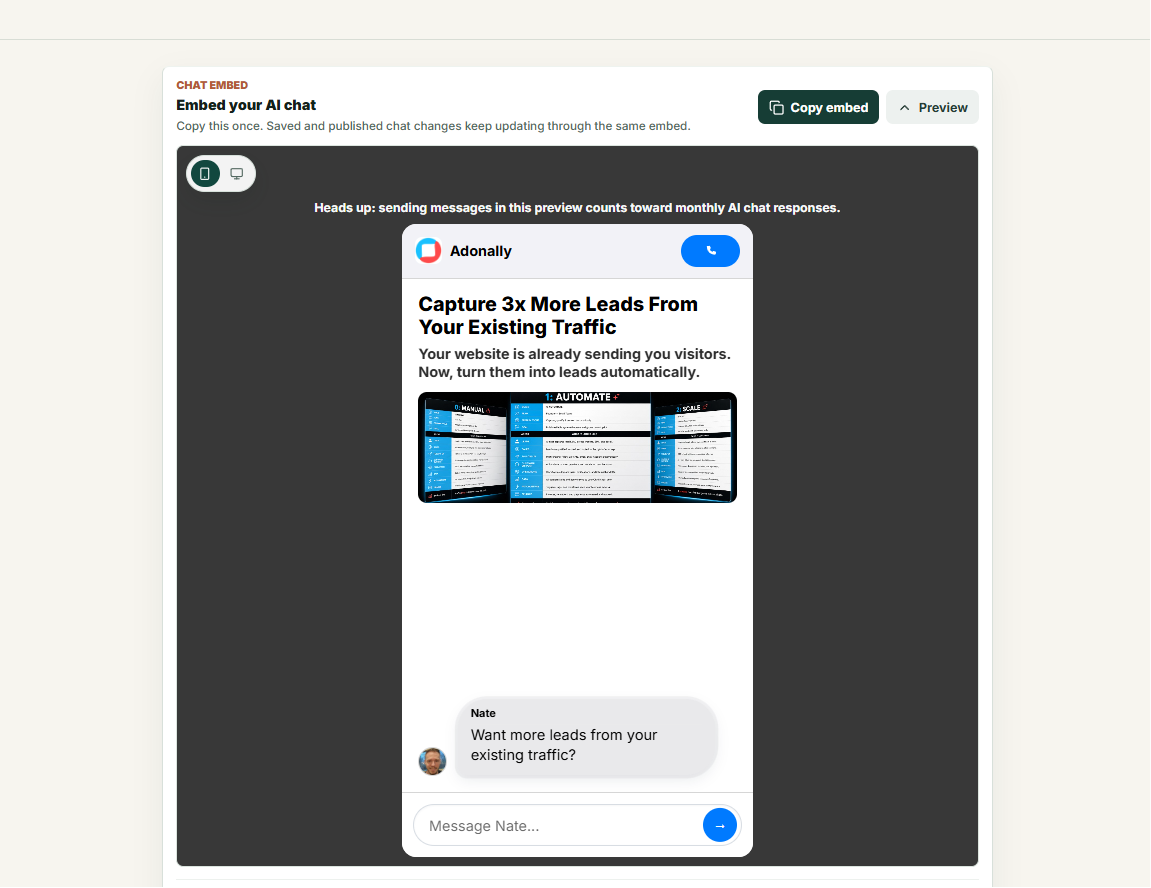 Adonally Chat embedded lead capture example