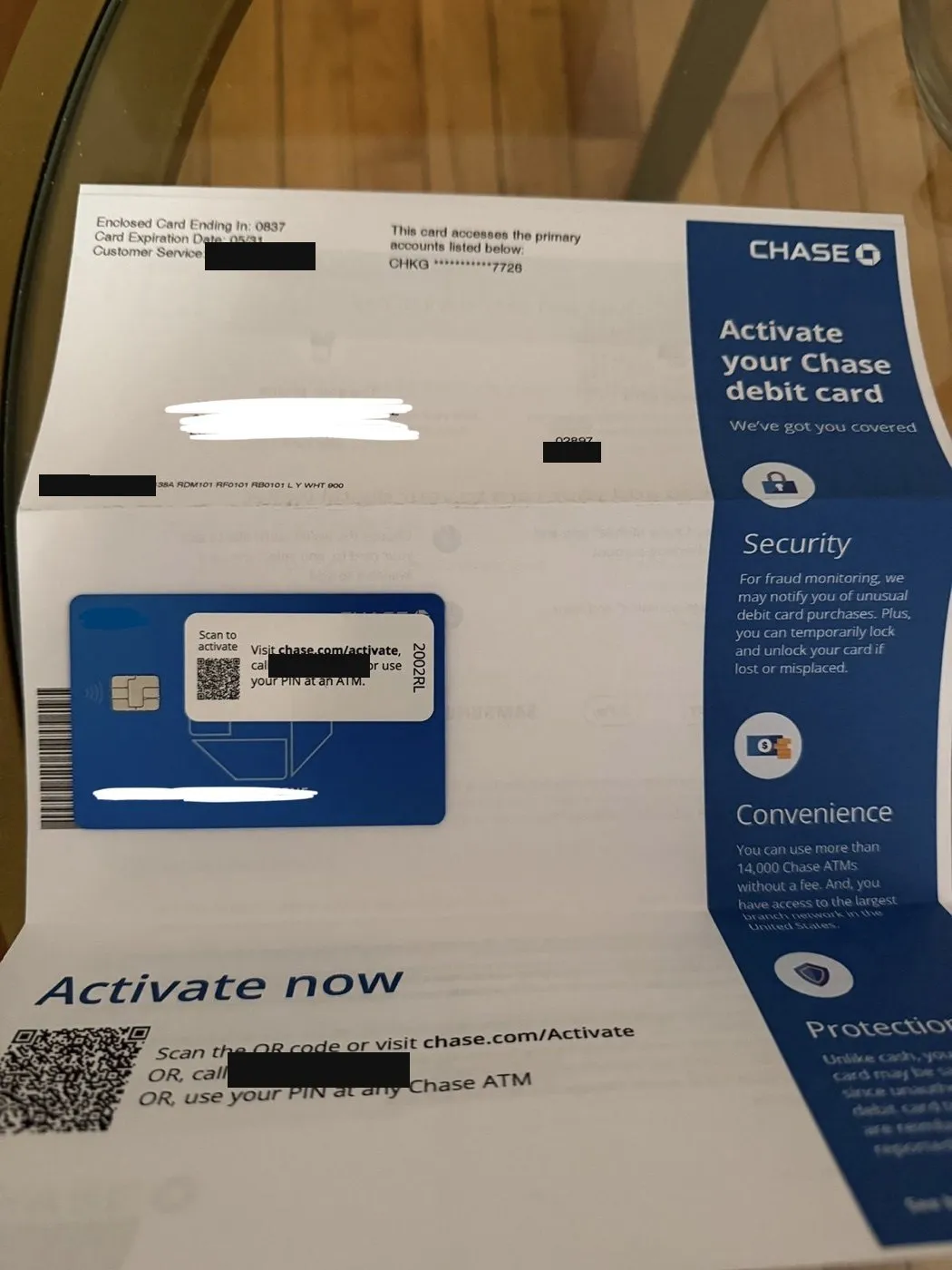 Chase debit card, ready to activate