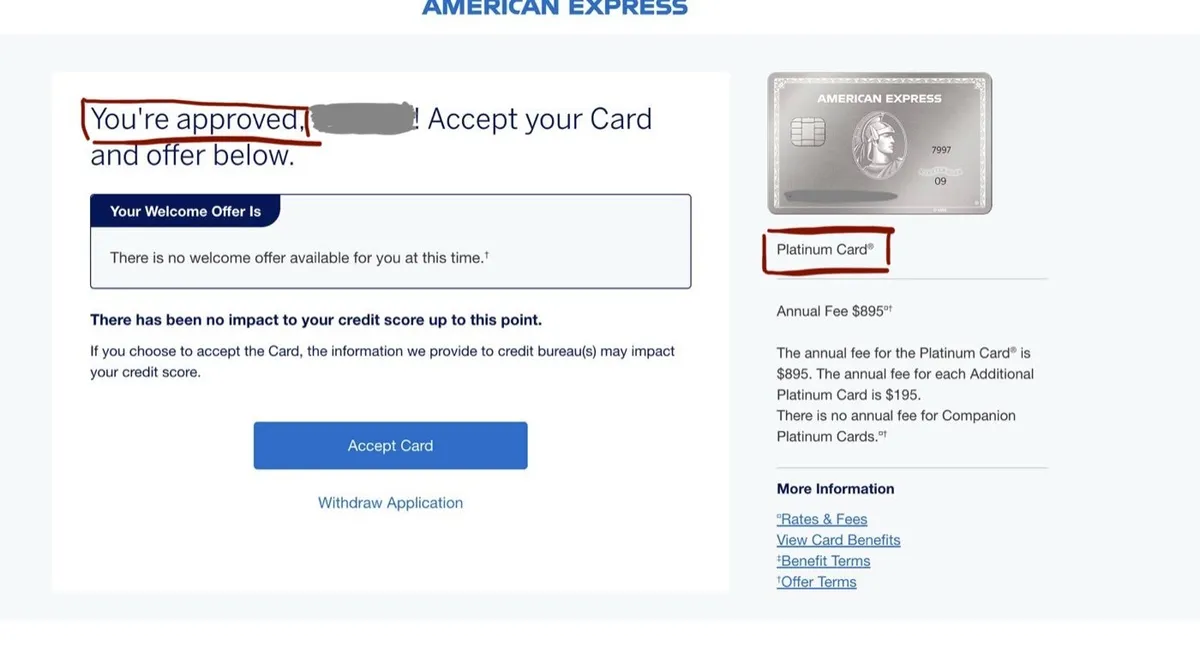 Amex Platinum: approved