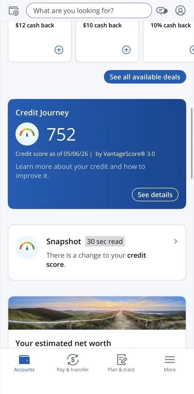 Credit score 752 with Capital One