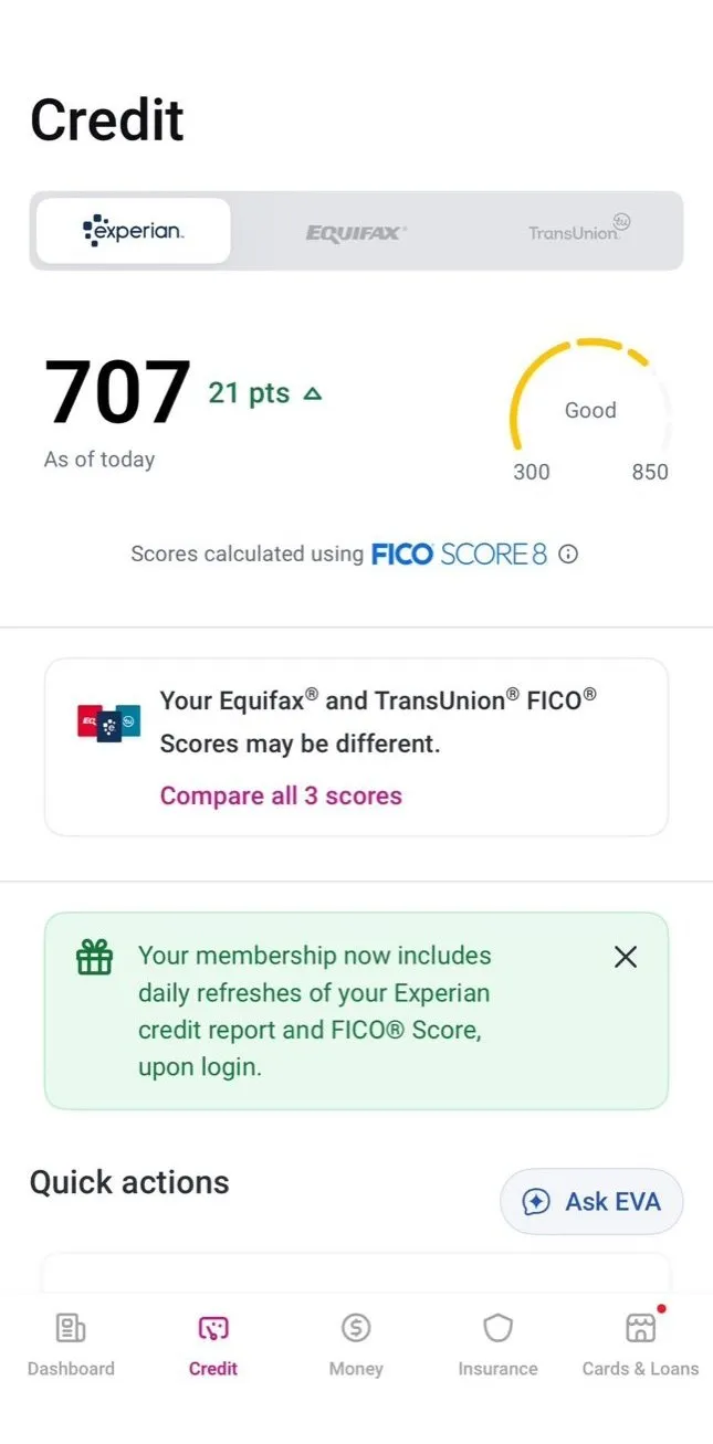 FICO score 707 with Experian