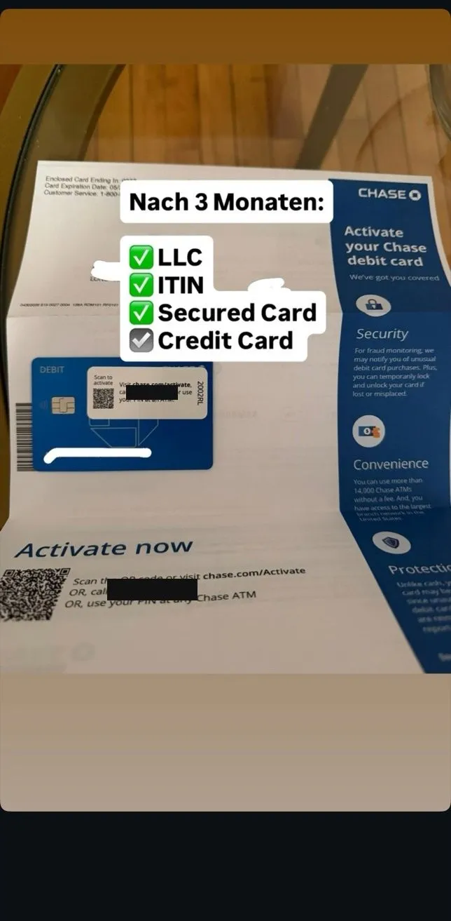 After 3 months: LLC, ITIN, secured card and credit card