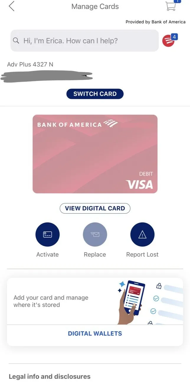Bank of America Visa, activated
