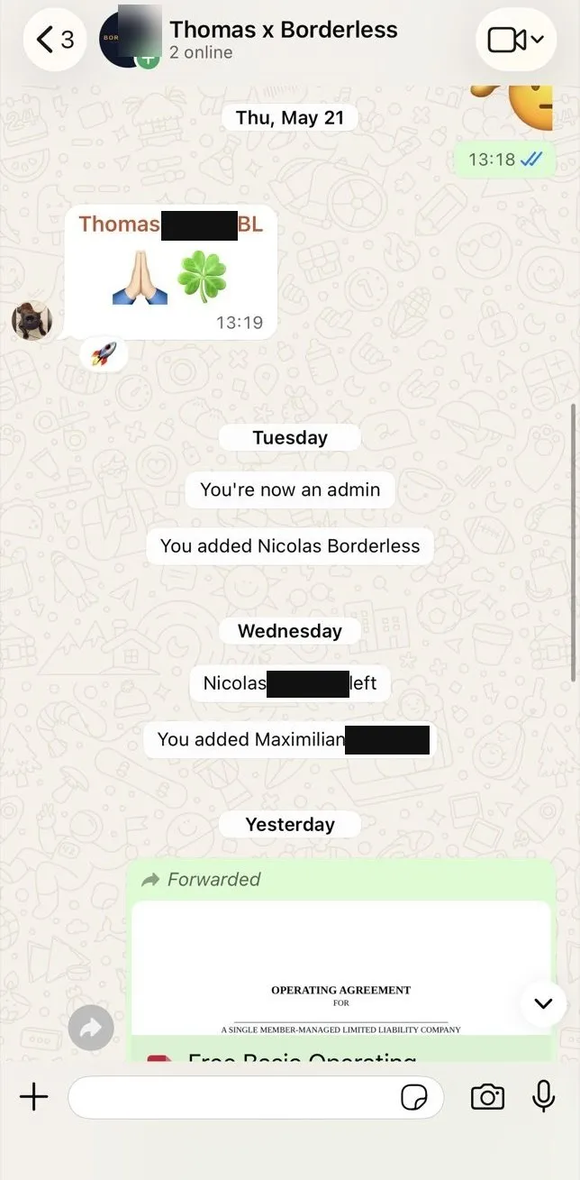 Operating Agreement right in the chat