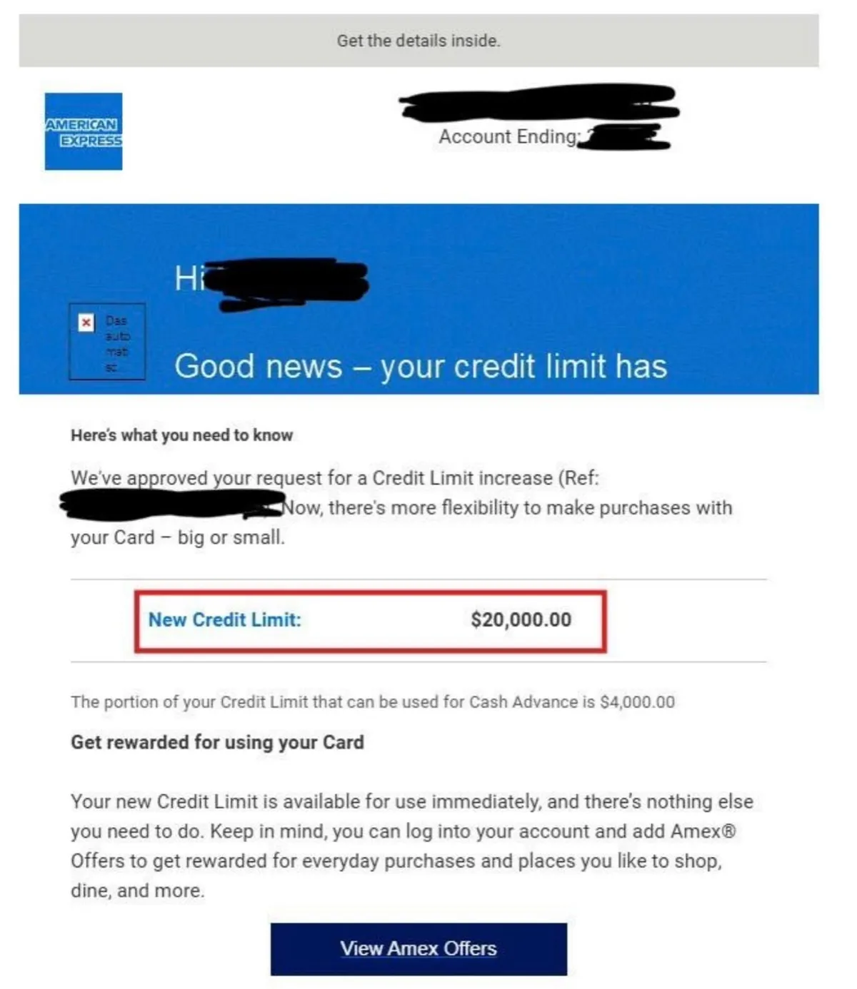 Amex raises the limit to $20,000