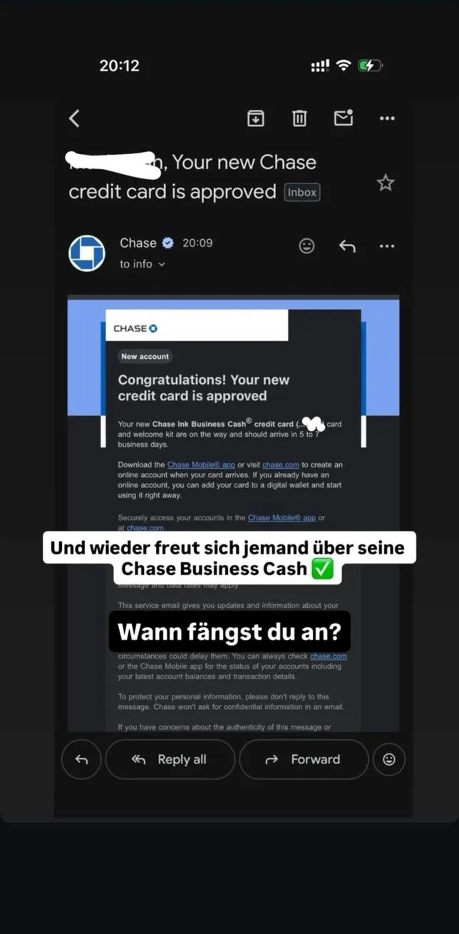 Chase Business Cash approved