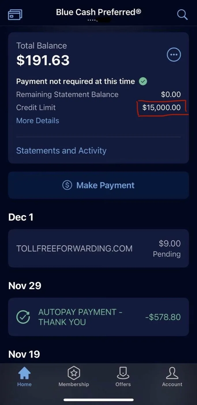 Amex Blue Cash Preferred: $15,000