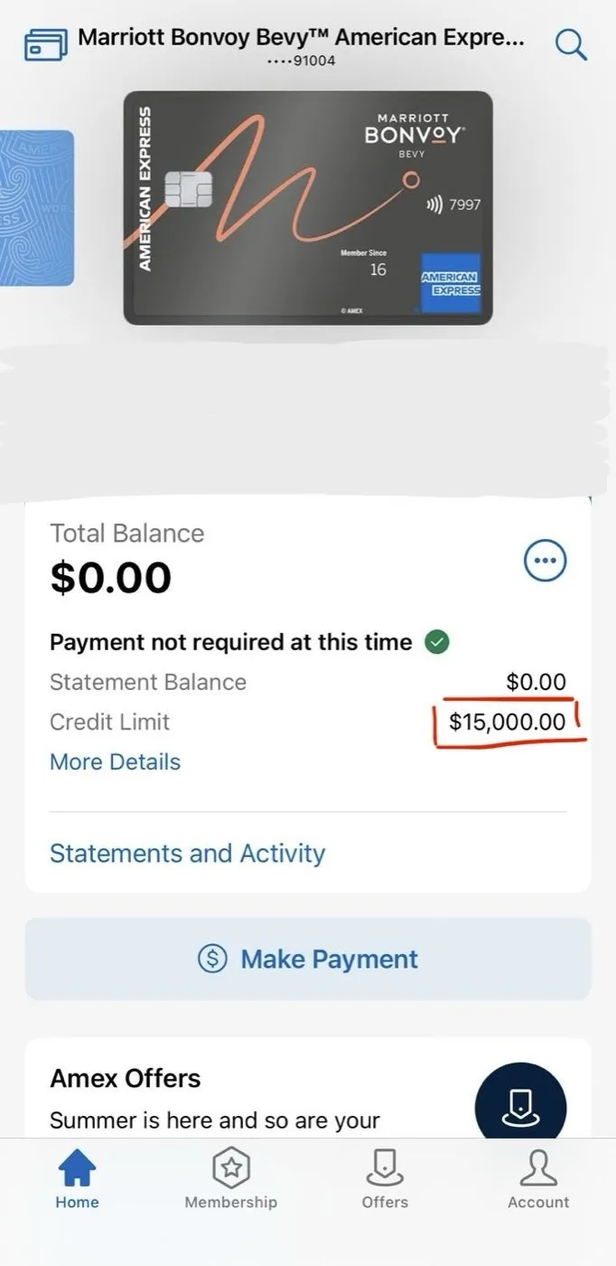 Amex: $15,000 limit, zero balance