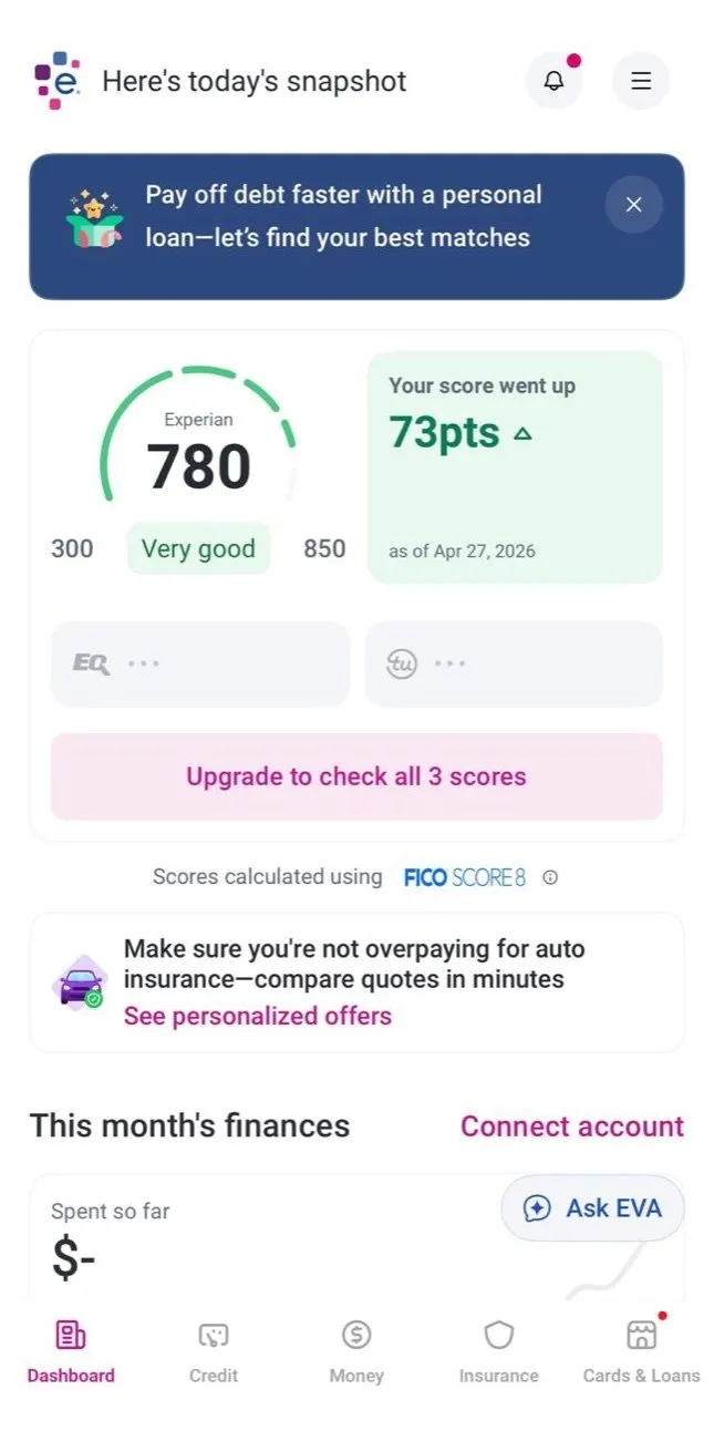 Credit score 780 with Experian