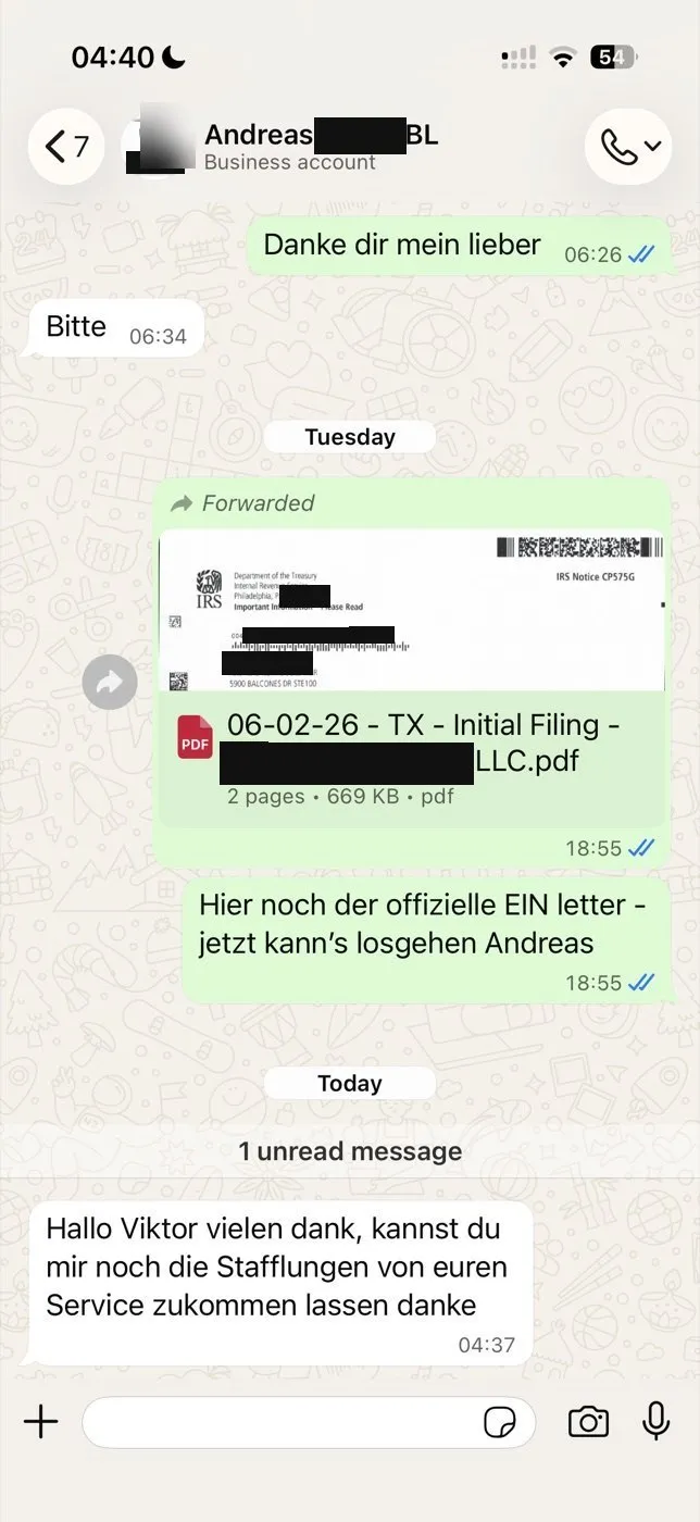 Initial filing and official EIN letter