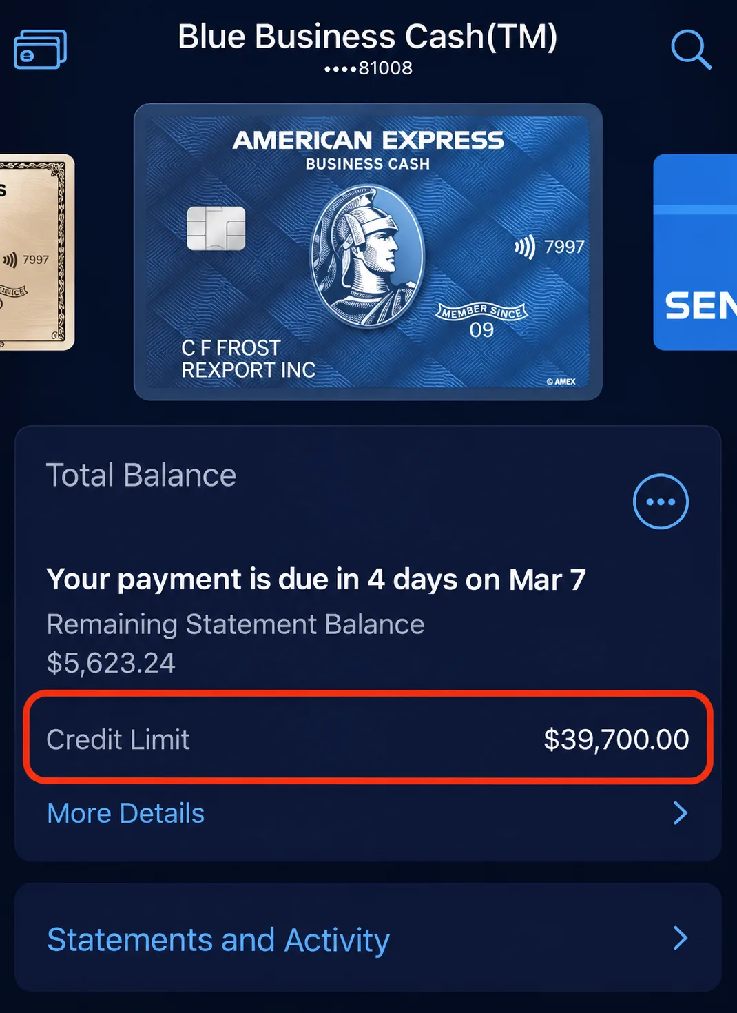Thomas R.: Amex $39,700 credit limit