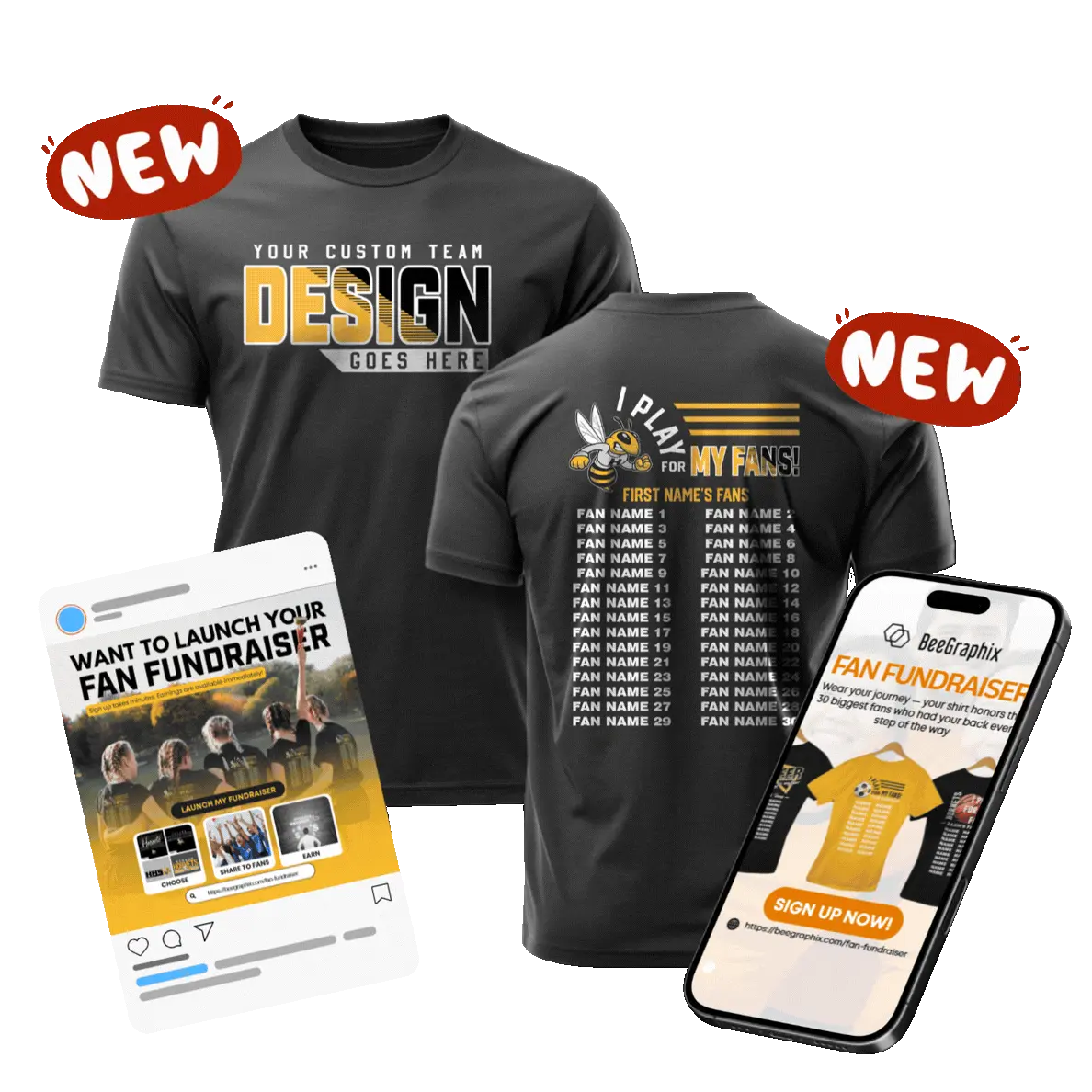 BeeGraphix Fan Fundraiser custom apparel fundraising option for schools, teams, and groups
