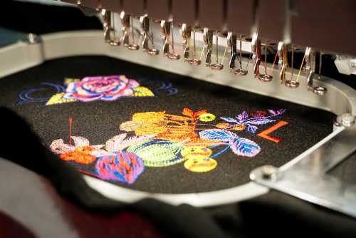 Detailed embroidery decorated apparel close-up