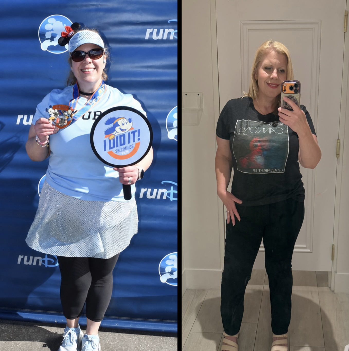 Laura after finishing the runDisney Dopey Challenge