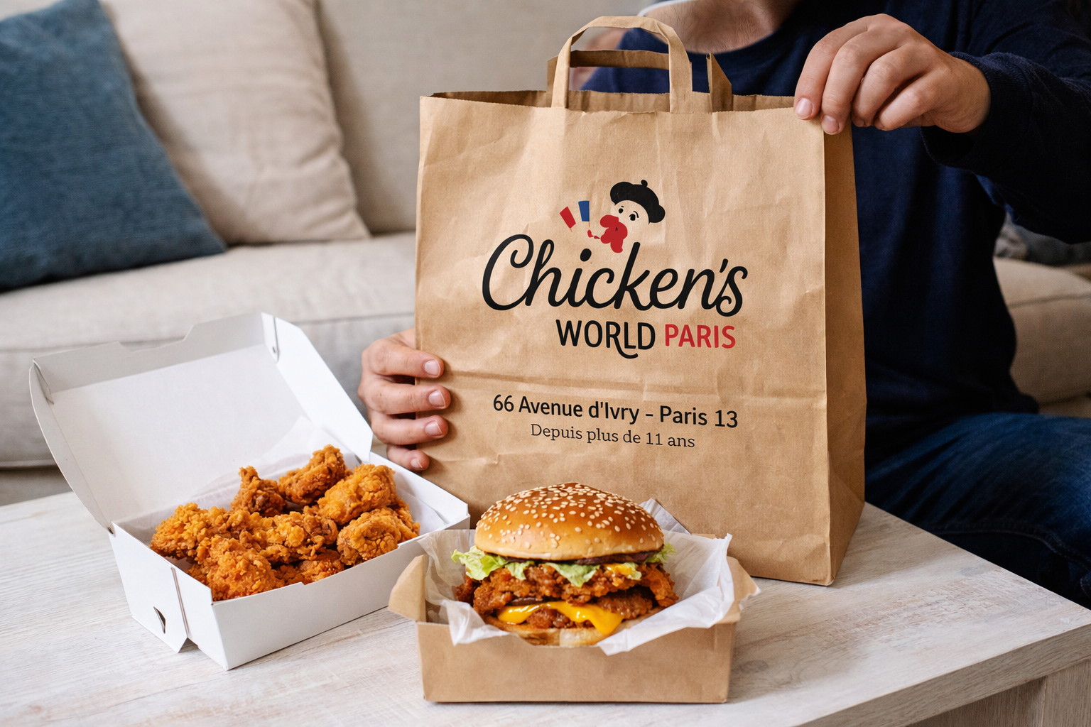 Poulet frit halal croustillant à Paris 13, servi chaud avec frites, chez Chicken’s World aux Olympiades.
