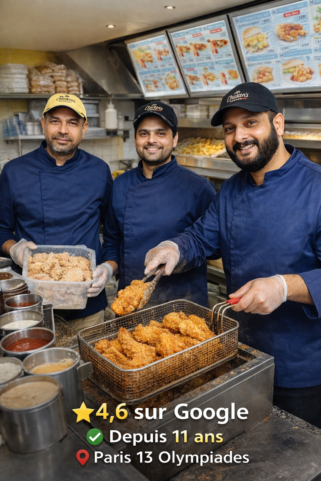 restaurant halal paris 13 olympiades chicken world equipe cuisine poulet frit croustillant preparation halal depuis 11 ans avis google 4.6 tolbiac bnf avenue d’ivry
