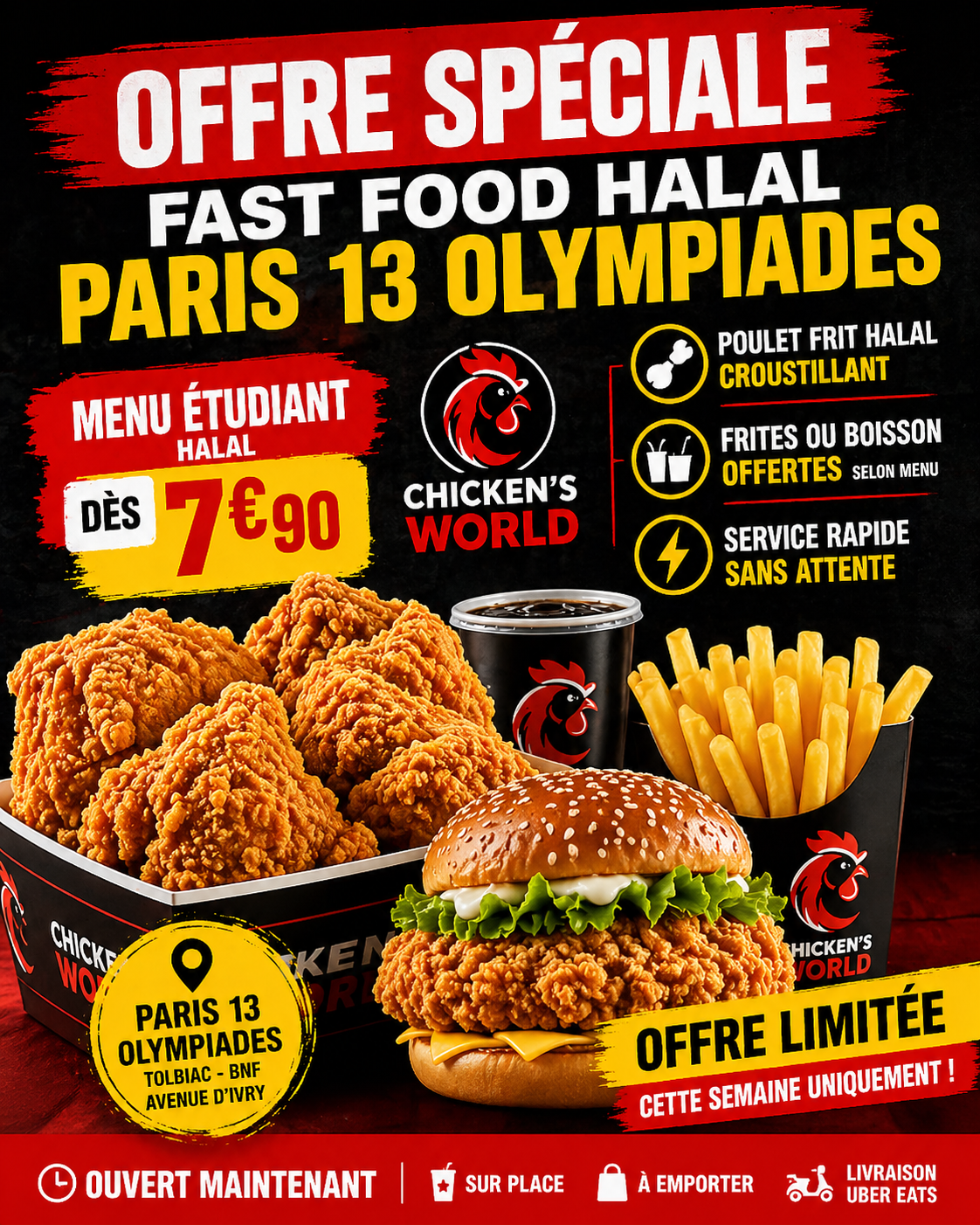 Fast food halal Paris 13 Olympiades – poulet frit pas cher ouvert maintenant