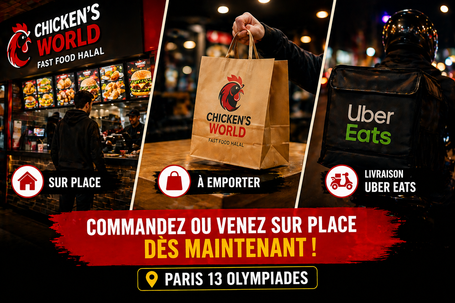 livraison halal Paris 13 Uber Eats poulet frit Olympiades Chicken’s World