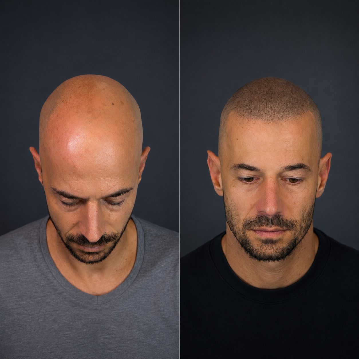 Antes y después de micropigmentación capilar, caso 3