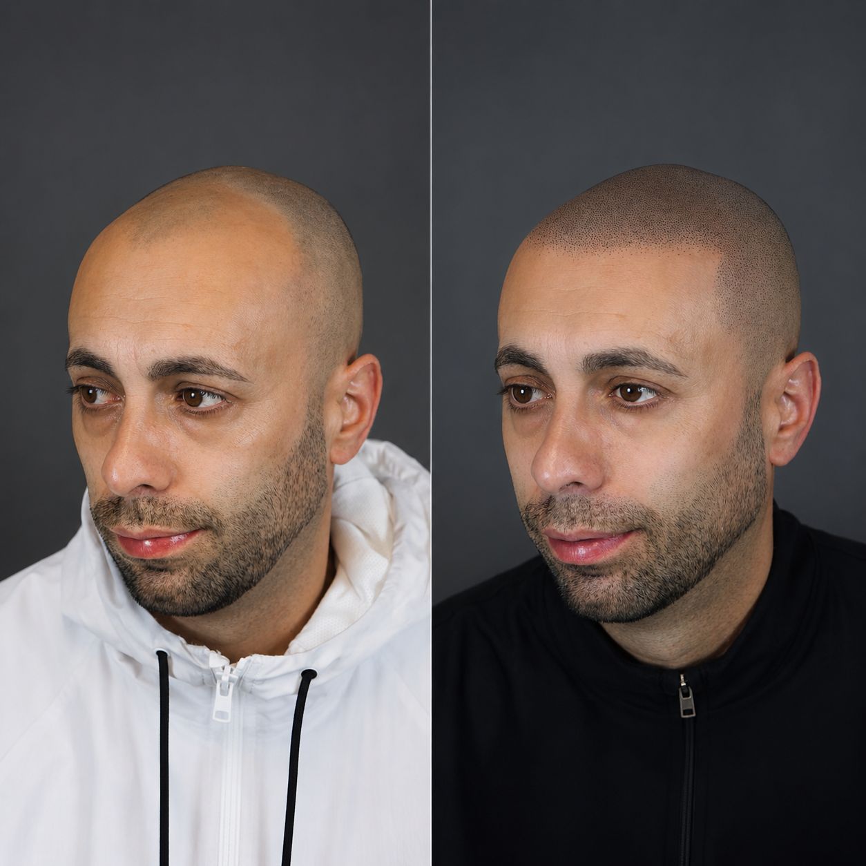 Antes y después de micropigmentación capilar, caso 2