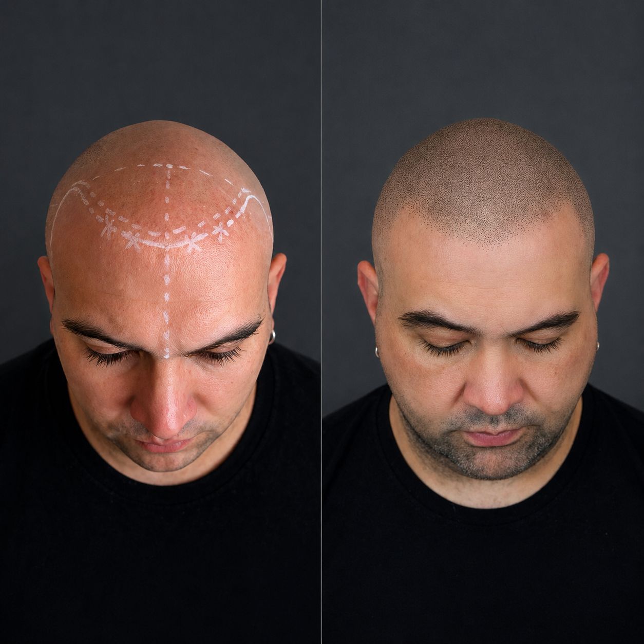 Antes y después de micropigmentación capilar, caso 5