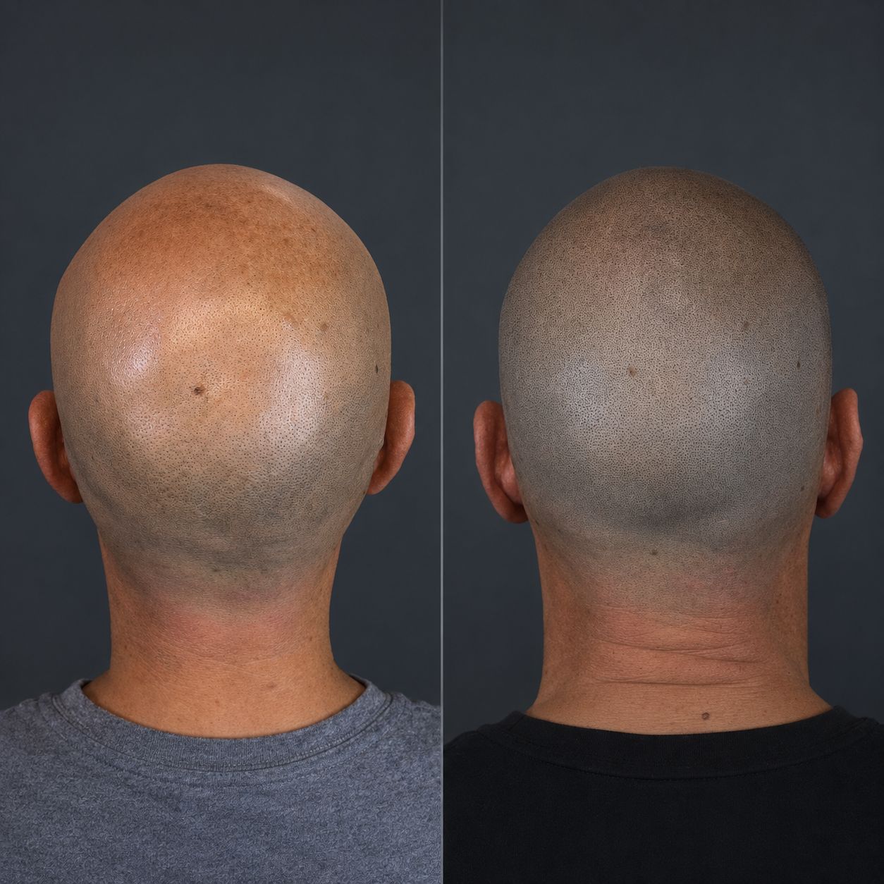 Antes y después de micropigmentación capilar, caso 4