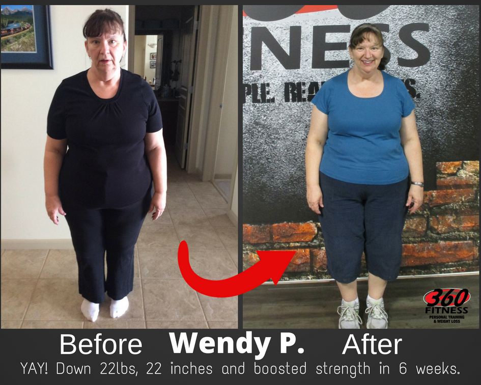 Wendy P. client transformation results at 360 Fitness Red Deer