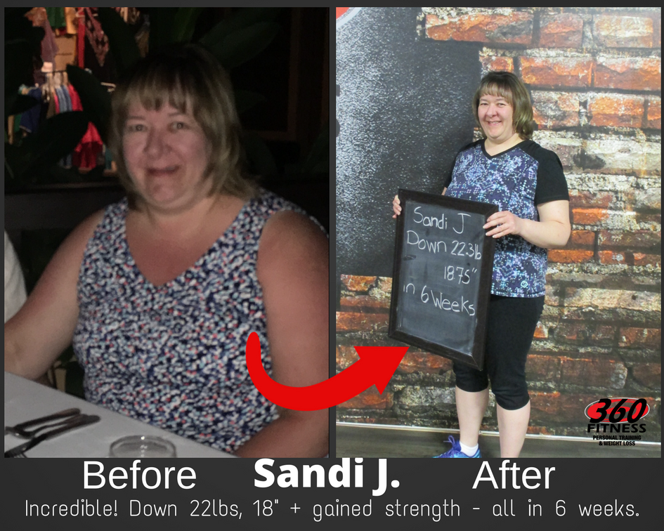 Sandi J. client transformation results at 360 Fitness Red Deer