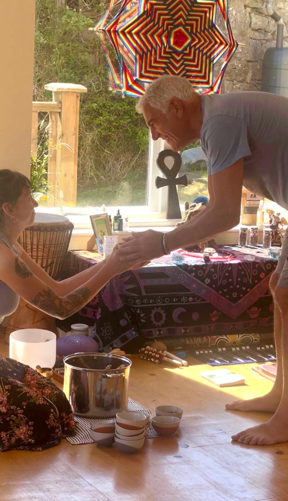 Retreat participants sharing cacao plant medicine