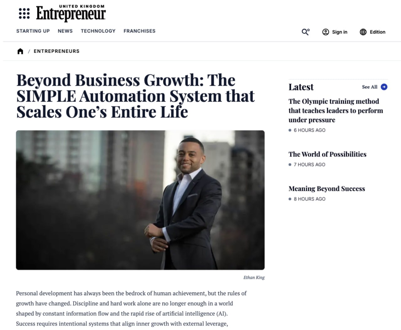 Ethan King featured in Entrepreneur UK