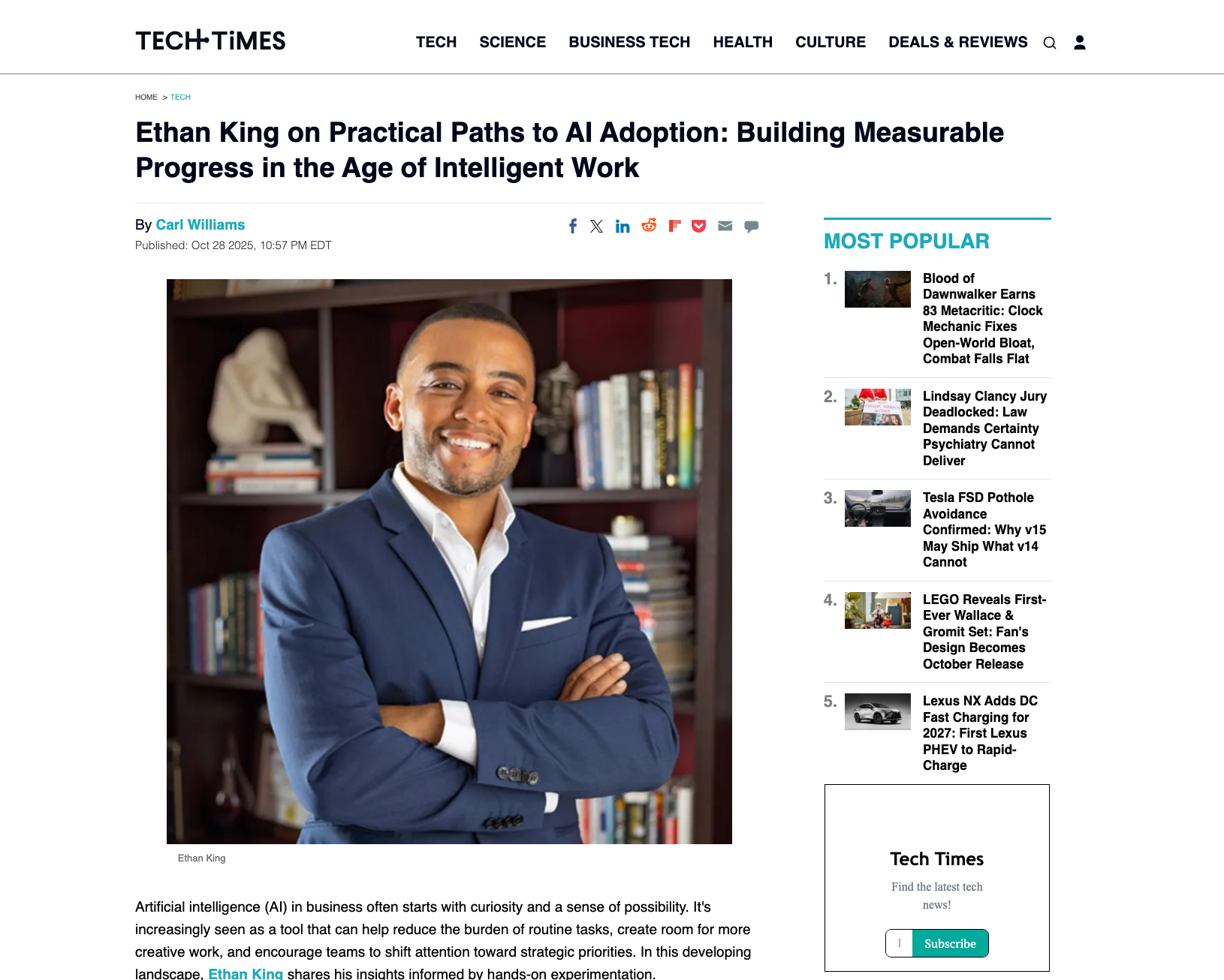 Ethan King featured in Tech Times