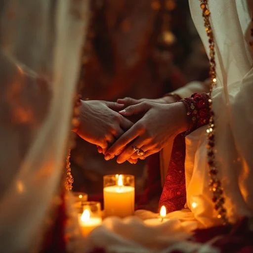 Sacred ceremony — hands held in candlelight