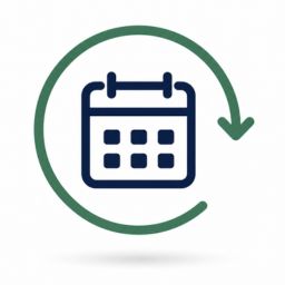 Icon of a calendar with a refresh arrow, representing consistent Google Business Profile updates