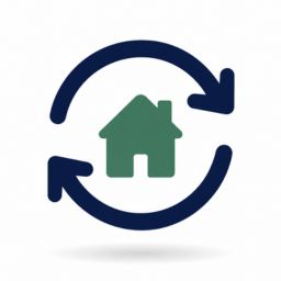Icon of a house with circular arrows, representing repeat customer automation for heating engineers