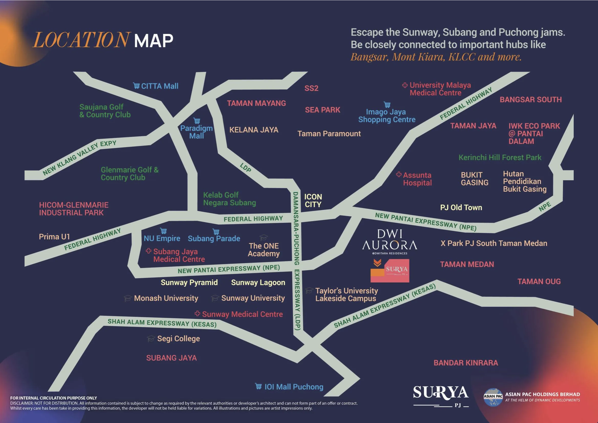 Location map of Dwi Aurora Dwitara Residences Surya PJ Taman Medan Petaling Jaya