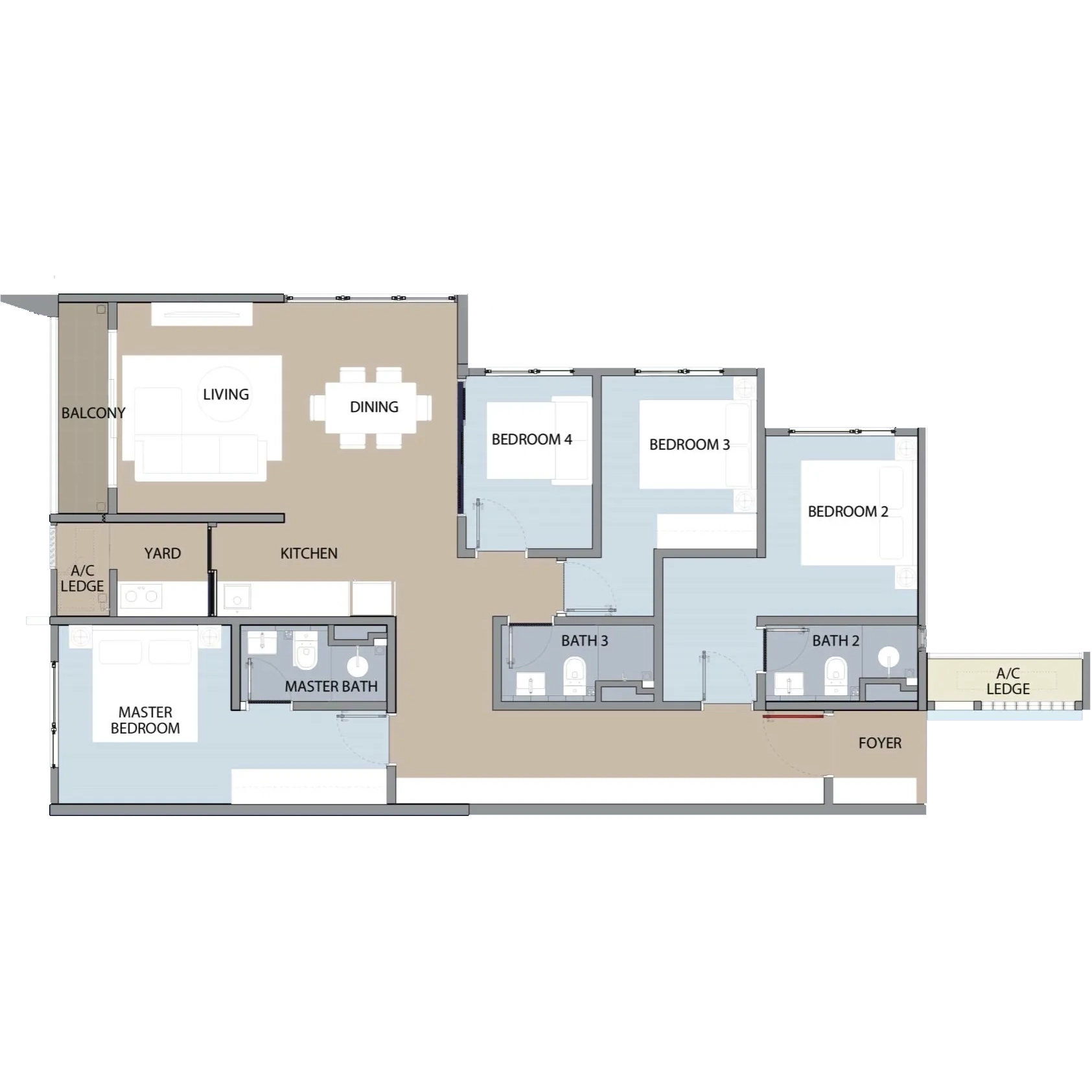 Type D 1284 sq ft 4-bedroom 3-bathroom largest unit Dwi Aurora Petaling Jaya