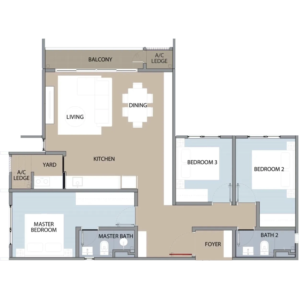 Type B layout 1047 sq ft 3-bedroom bungalow sky layout Dwi Aurora Selangor