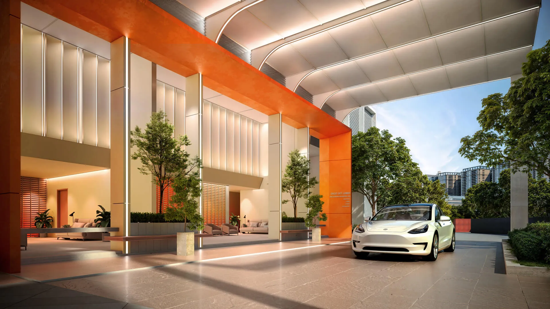 Grand drop-off lobby entrance Dwi Aurora Dwitara Residences Surya PJ