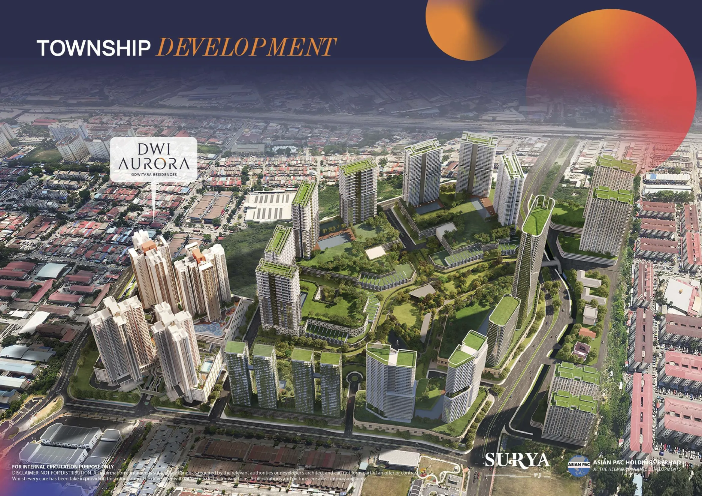 Aerial view of Surya PJ integrated township masterplan by Asian Pac Holdings Berhad