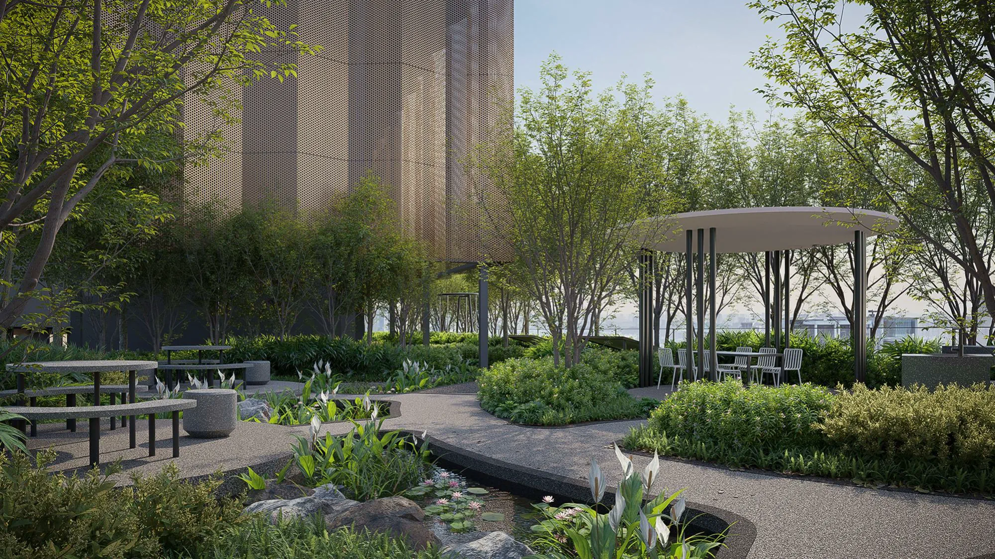 Multi-tiered podium forest garden and nature sanctuary for residents at DIVINE KLCC