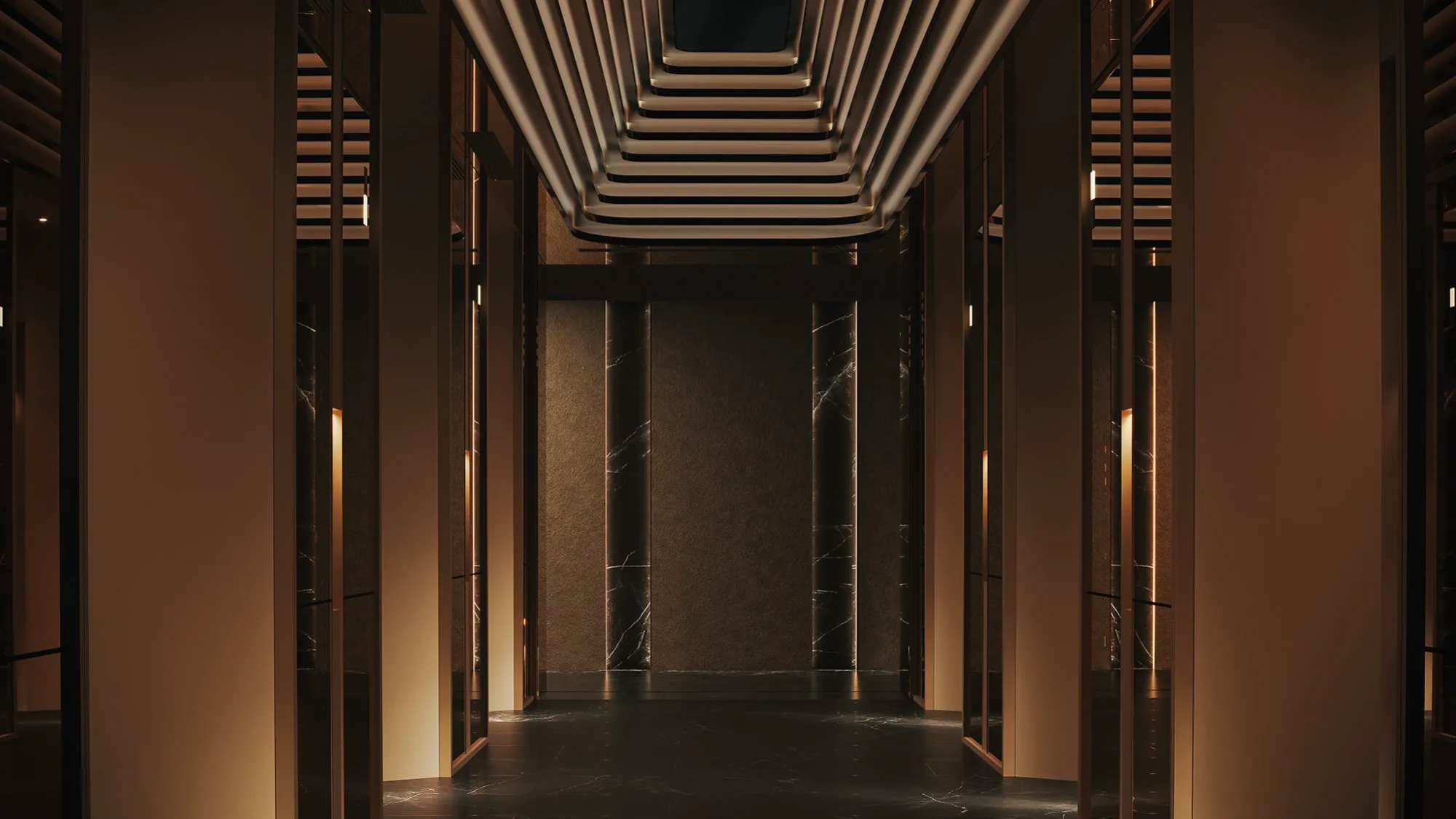 Bespoke luxury lift lobby interior design by Ministry of Design at DIVINE KLCC residences