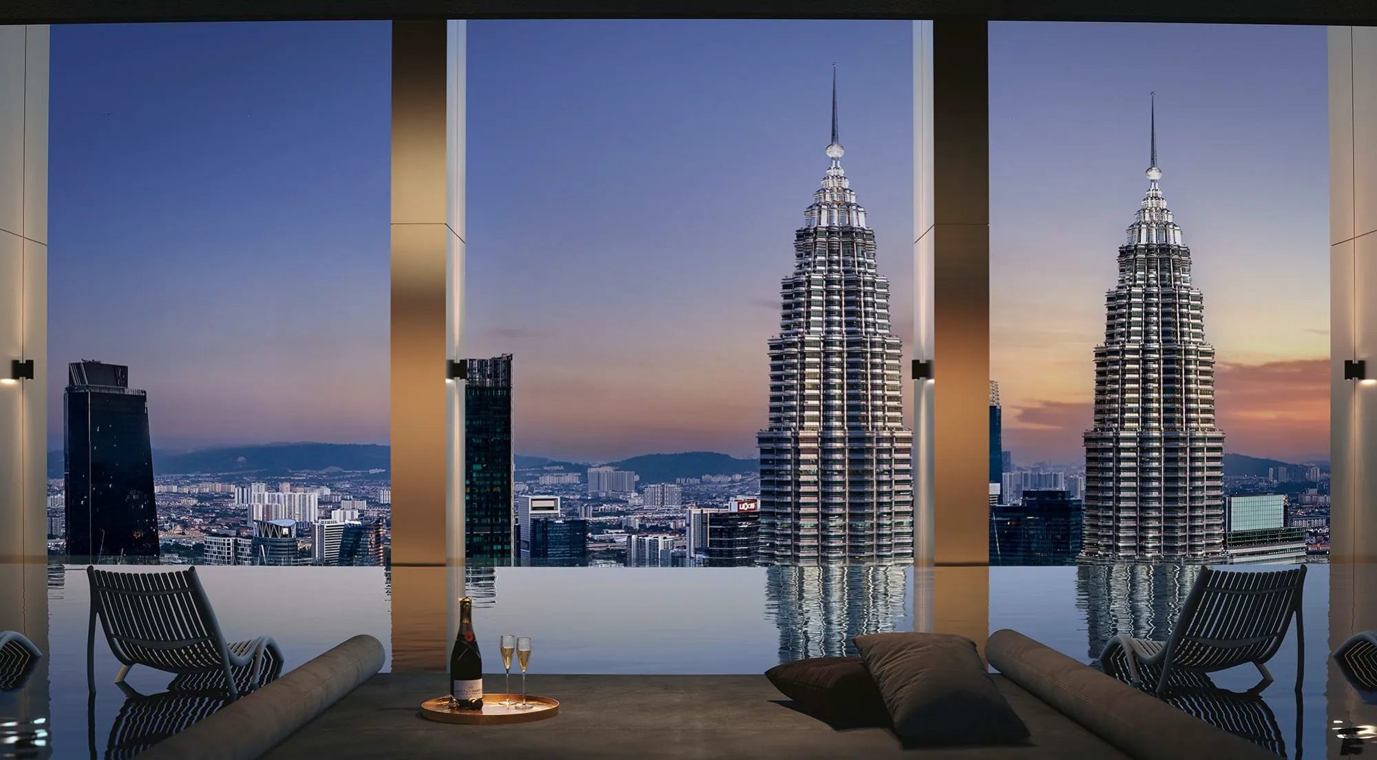 Luxury exterior facade of DIVINE KLCC, a new premium serviced residence project near the Petronas Twin Towers in Kuala Lumpur