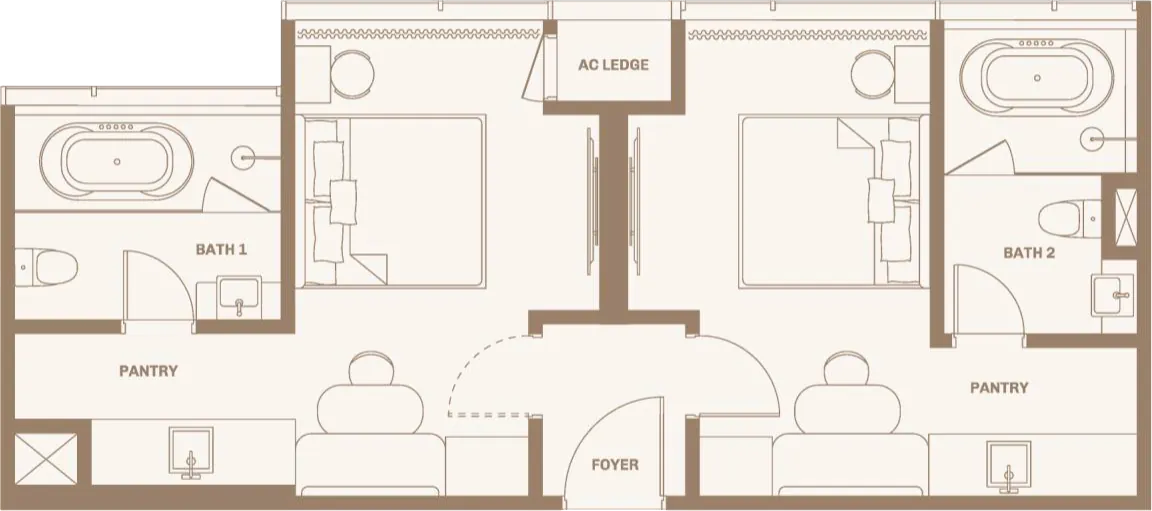 Type B4 Dual-Key 2-bedroom floor plan at DIVINE KLCC, optimized for high-yield property investment and rental income in Kuala Lumpur