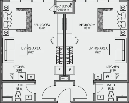 Type S15 Dual-Key Layout 891 sq ft Centrix KLCC Serviced Apartment