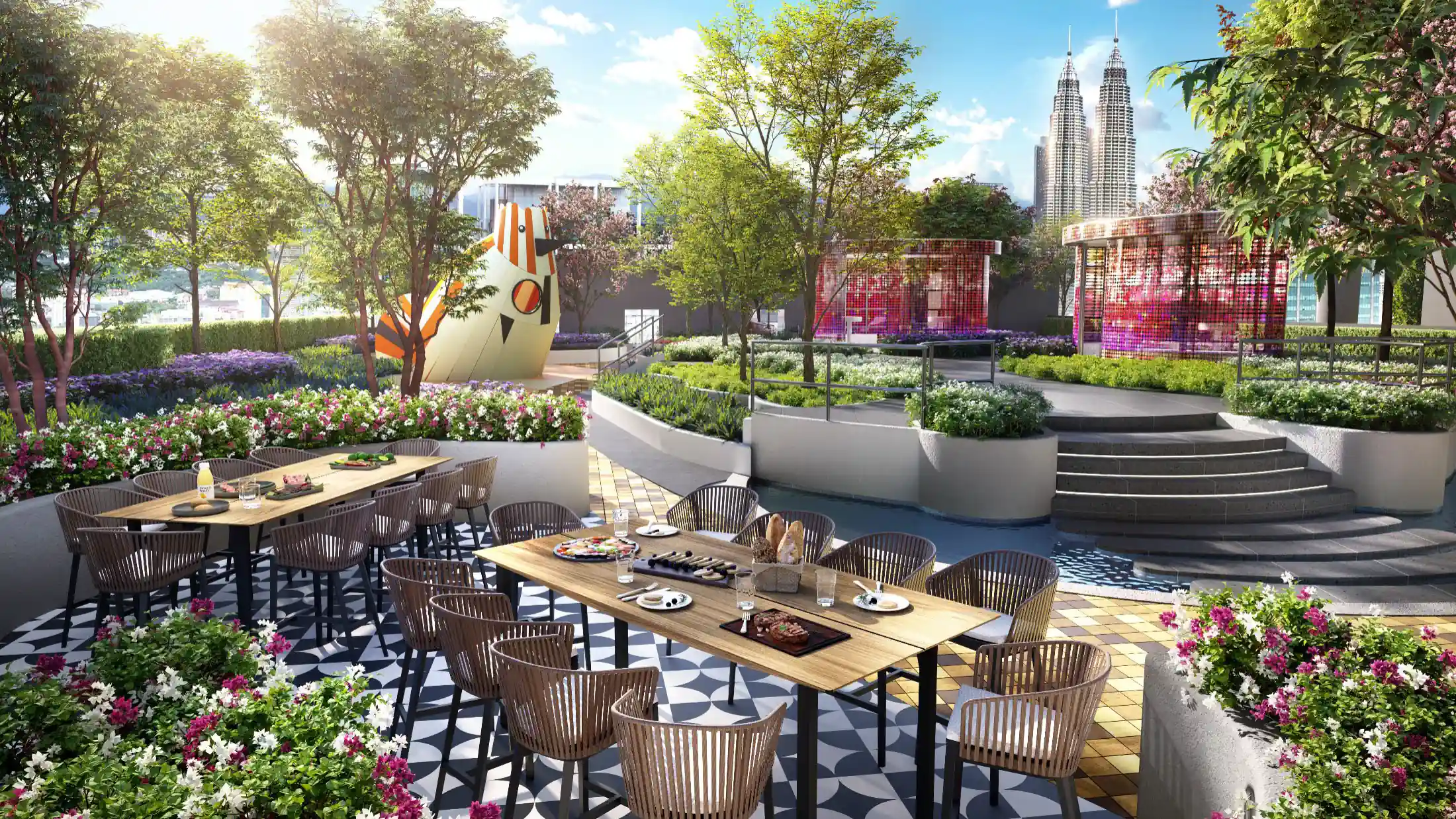 Podium Greenery Landscape and BBQ Area during Golden Hour